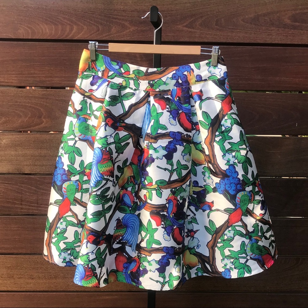 Banjul Pleated Bird Print Skirt